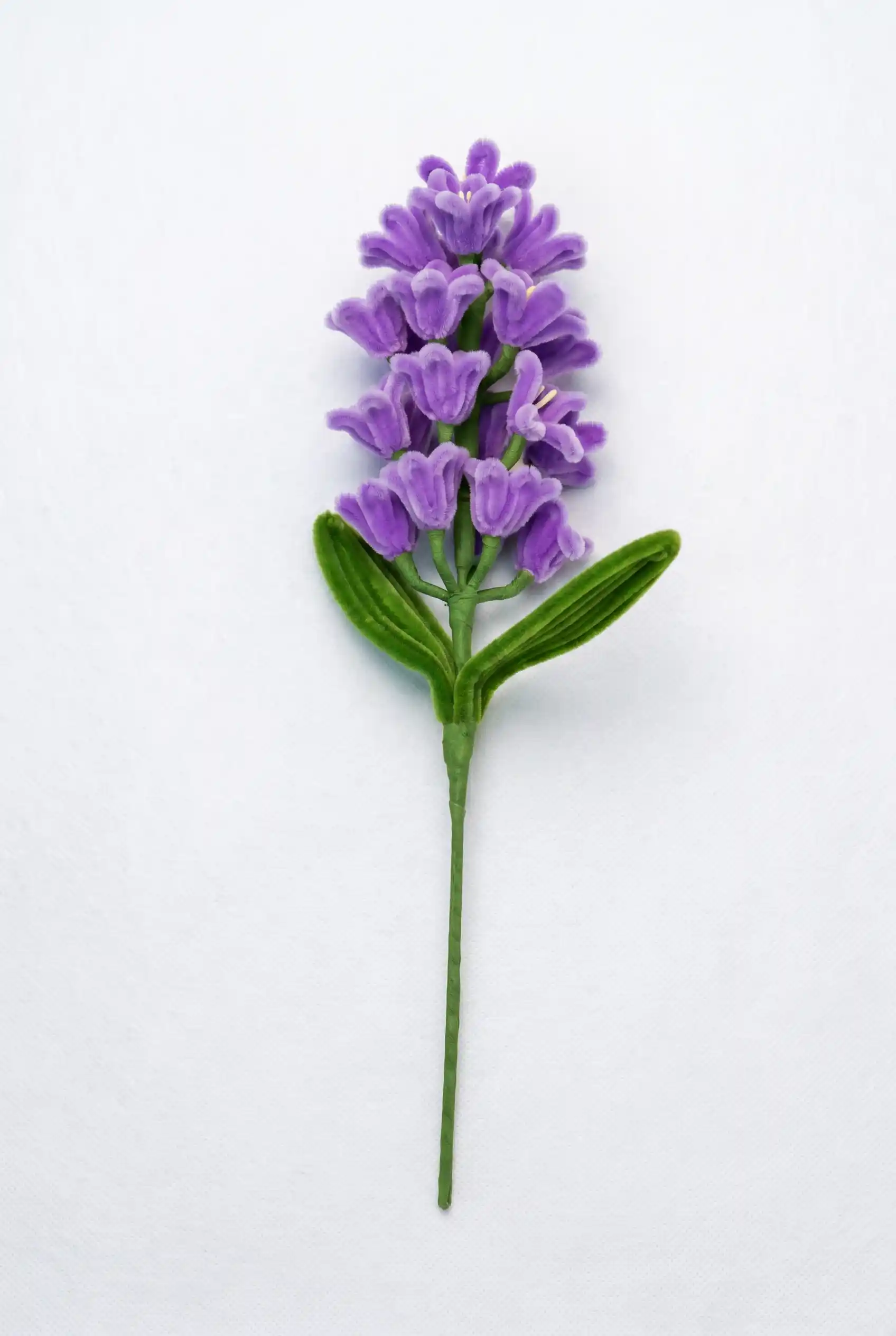 a handcrafted chenille hyacinth flower cluster showing the intricate multi-bloom structure.